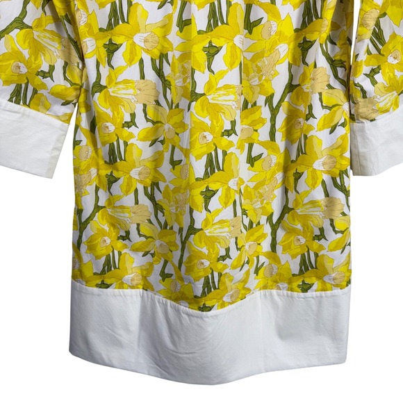 Katie Kime Yellow Daffodil Floral Tunic Dress White Contrast Trim Small Spring - Picture 10 of 14
